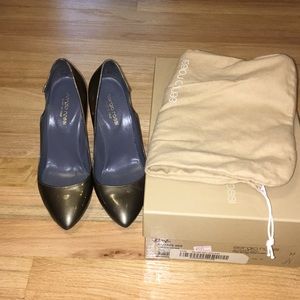 Sergio Rossi grey patent heeled pumps